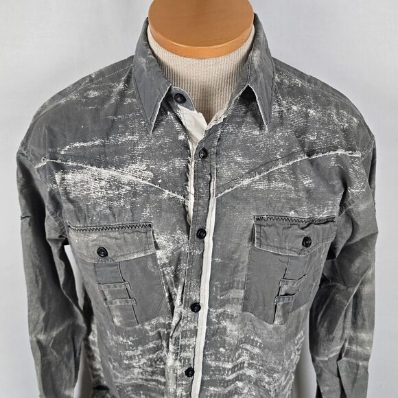 Roar Shirt Men's Small Bleached Gray Embordered Wings Conquer Y2K Button Down - Picture 2 of 16